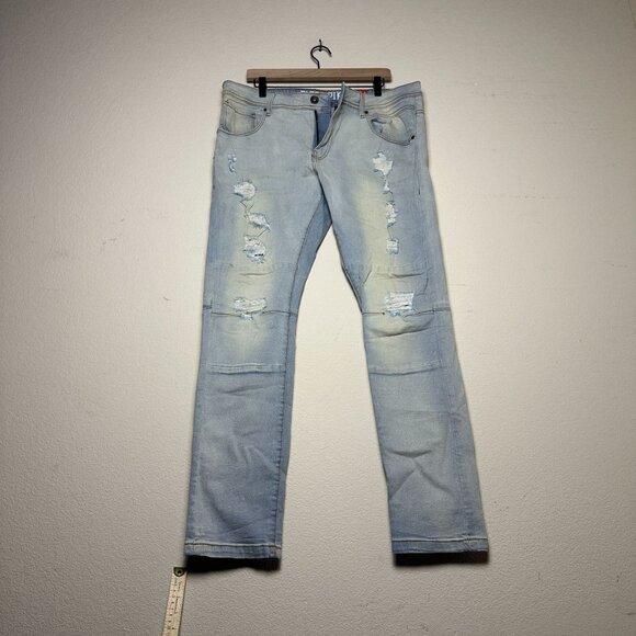 Black Pike Streetwear Distressed Slim Denim Jeans Pant Men 38x32 Light Blue Wash - Picture 1 of 15
